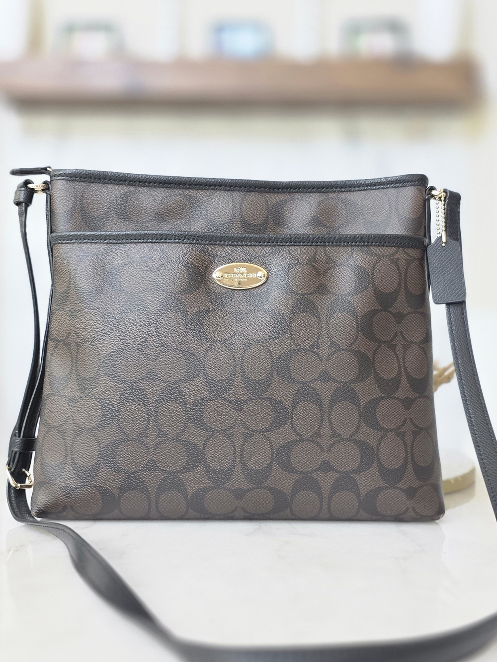 Coach Signature File Crossbody Bag Brown and black signature C monogram